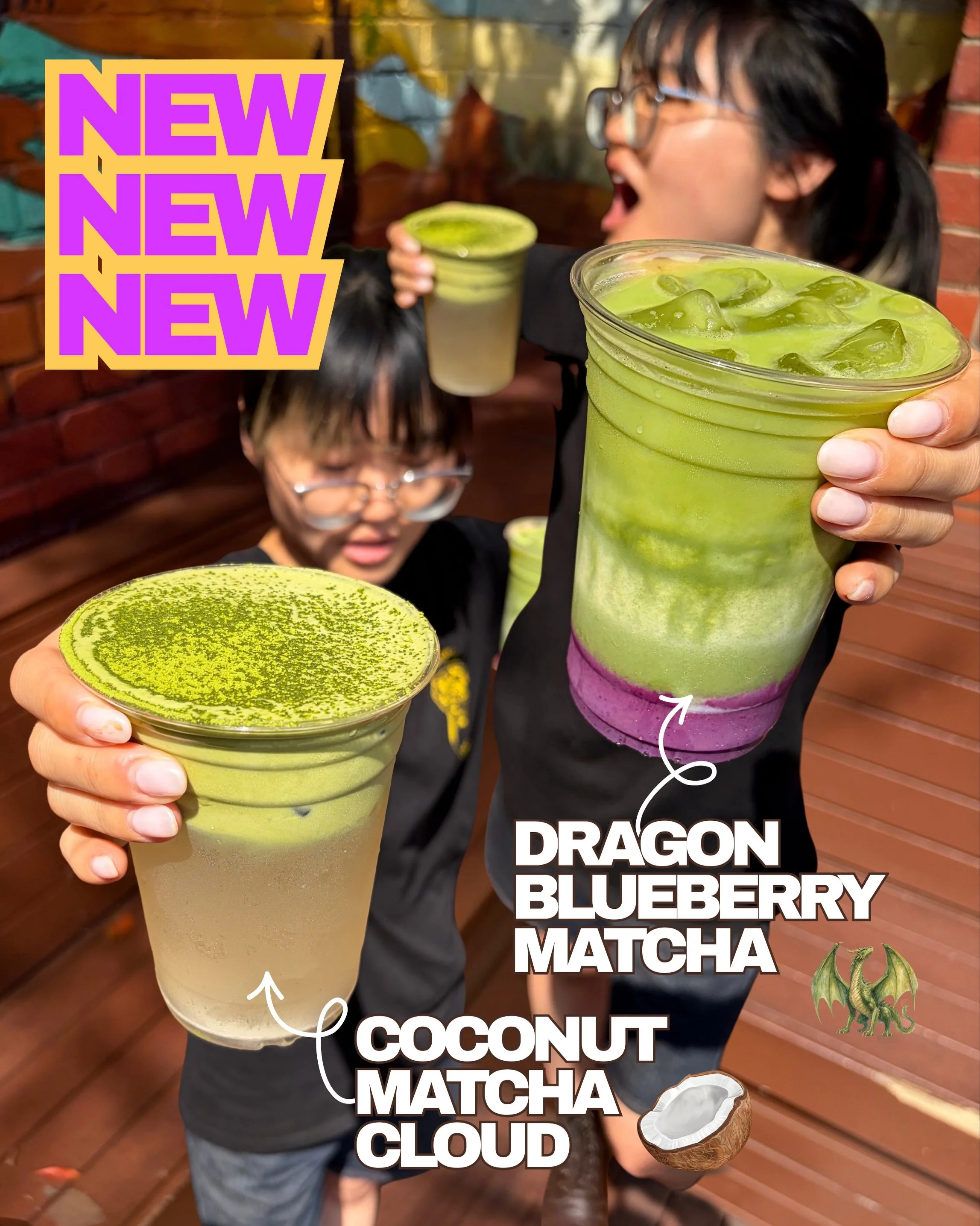 NEW NEW NEW!!! 
🐉 🫐 DRAGON BLUEBERRY MATCHA
🥥 ☁️ COCONUT MATCHA CLOUD 

Swipe for some BTS and sound on 🔊 slide 2 &amp; 3. 
My girls take direction so well!!! Couldn&rsquo;t do this content thing without you 🥹🥹 Shoutout to LEXI and SAMARA y&rsq