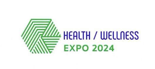 Green geometric hexagon logo with the text 'Health / Wellness Expo 2024' in blue and green.