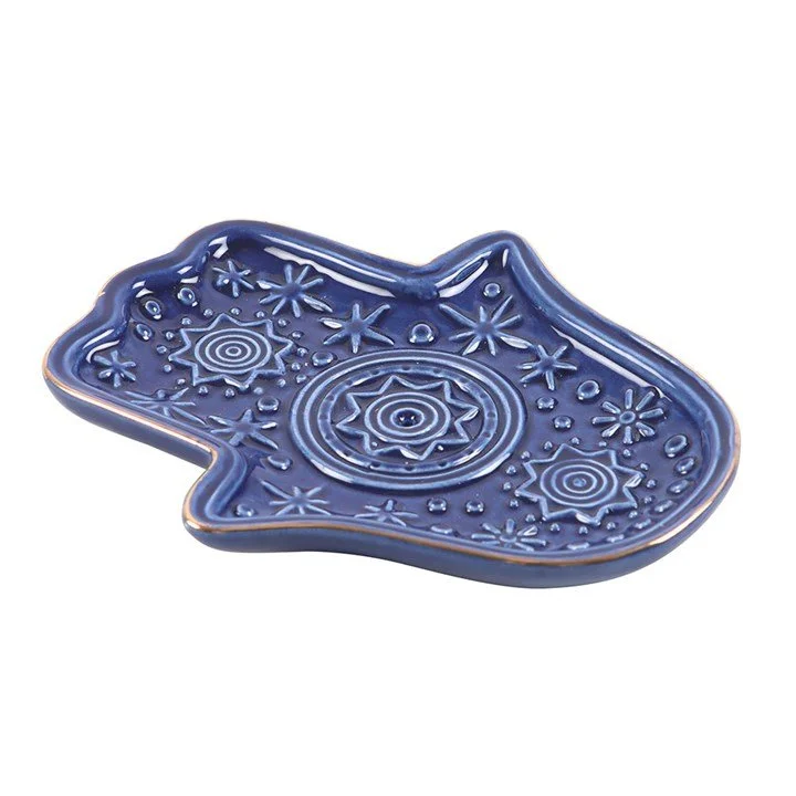 Dark Blue Hand of Hamsa Incense Holder and Trinket Dish.jpg
