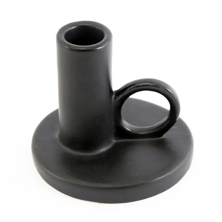 Candle Stick Holders - 9.5cm Black Stoneware Candle Stick Holder