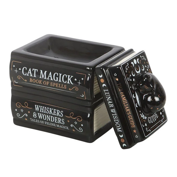 Black Cat Book Stack Oil Burner with Cat (lid off).jpg
