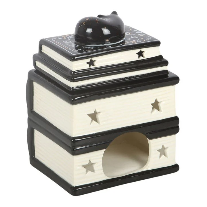 Black Cat Book Stack Oil Burner with Cat (back).jpg