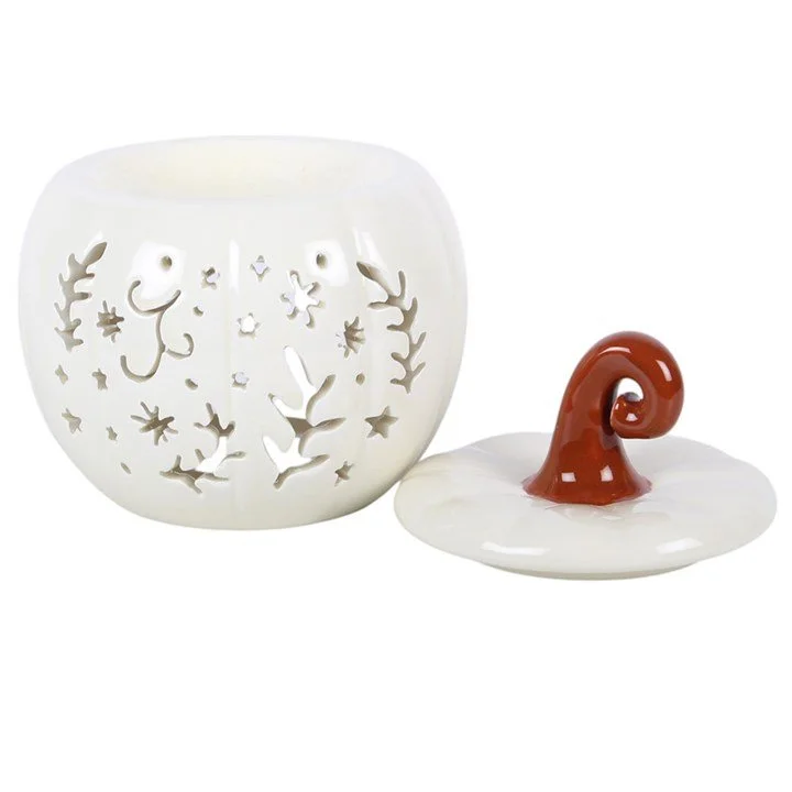 Cream Folk Pumpkin Oil Burner and Wax Warmer (lid off).jpg