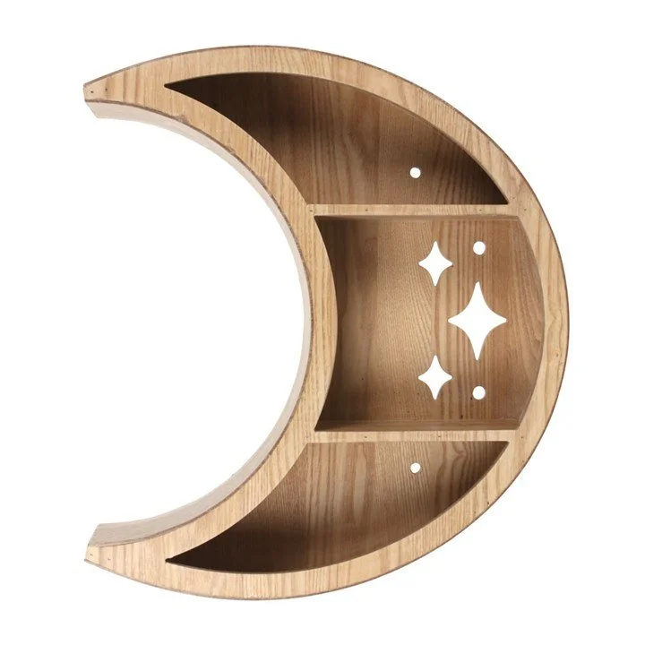 Home Décor - Wooden Crescent Moon Wall Shelf