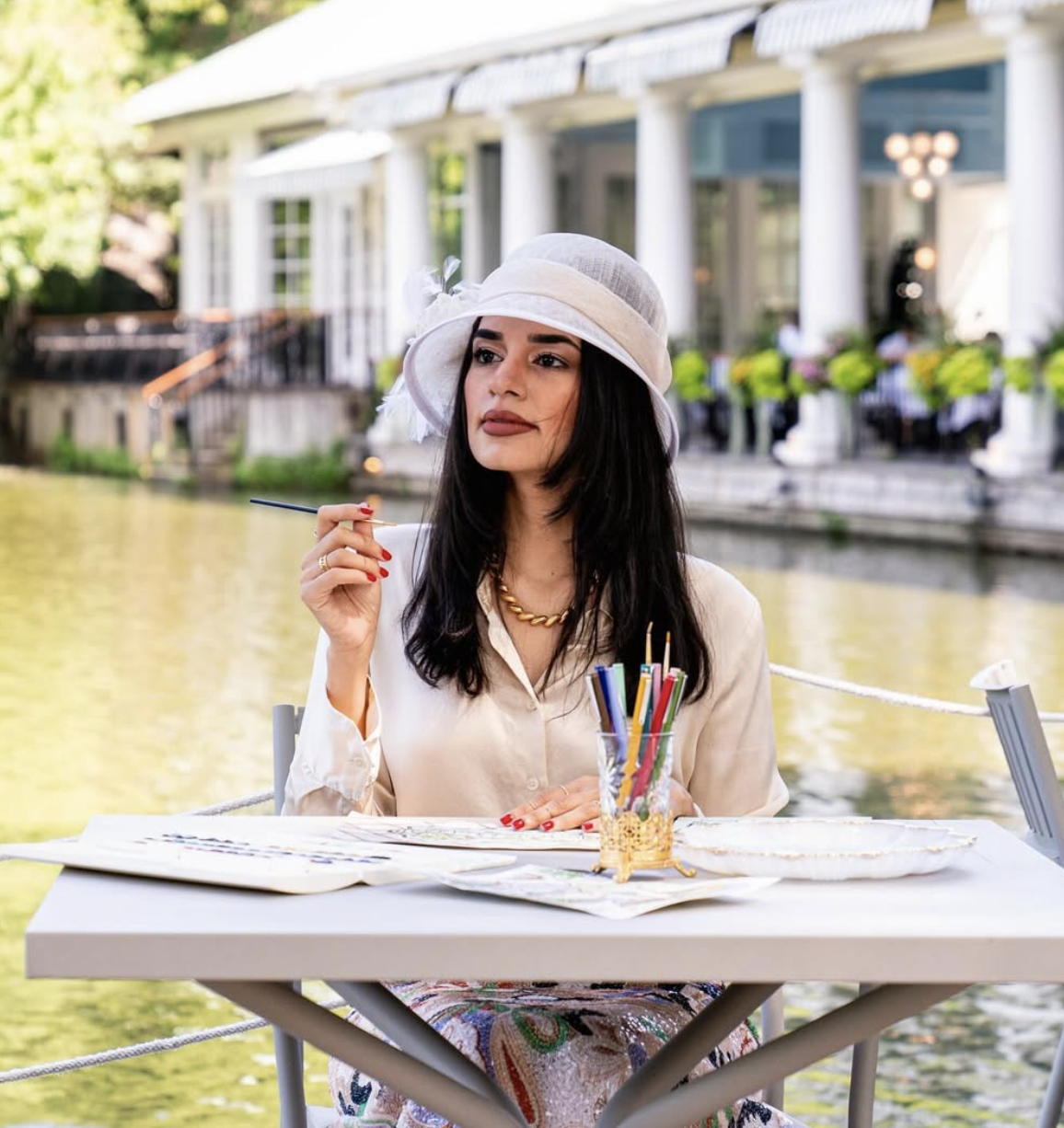 Live painting at the. Central Park Boathouse for guests