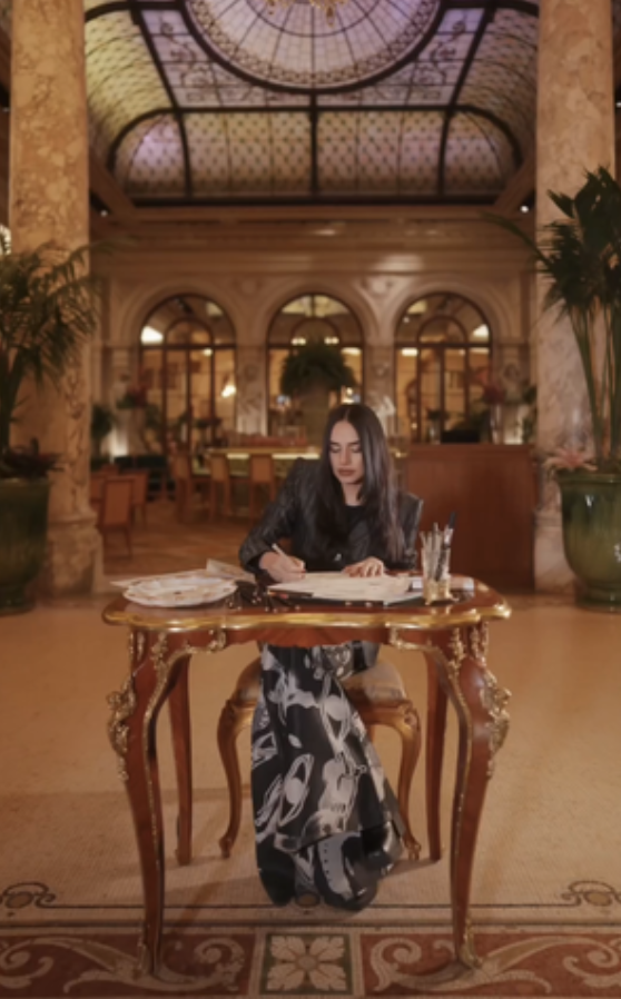 Tanu Vasu creating custom art onsite for The Plaza Hotel