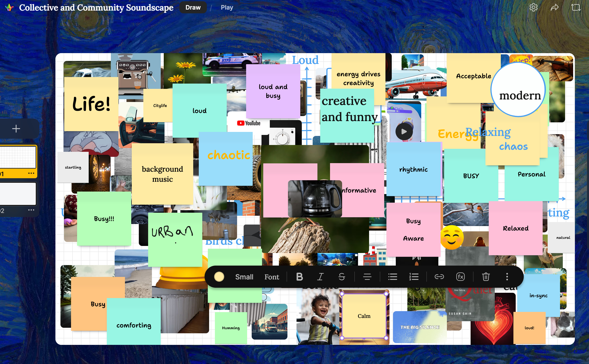 Padlet collage of sounds, images, and descriptions of sounds in a new york city community