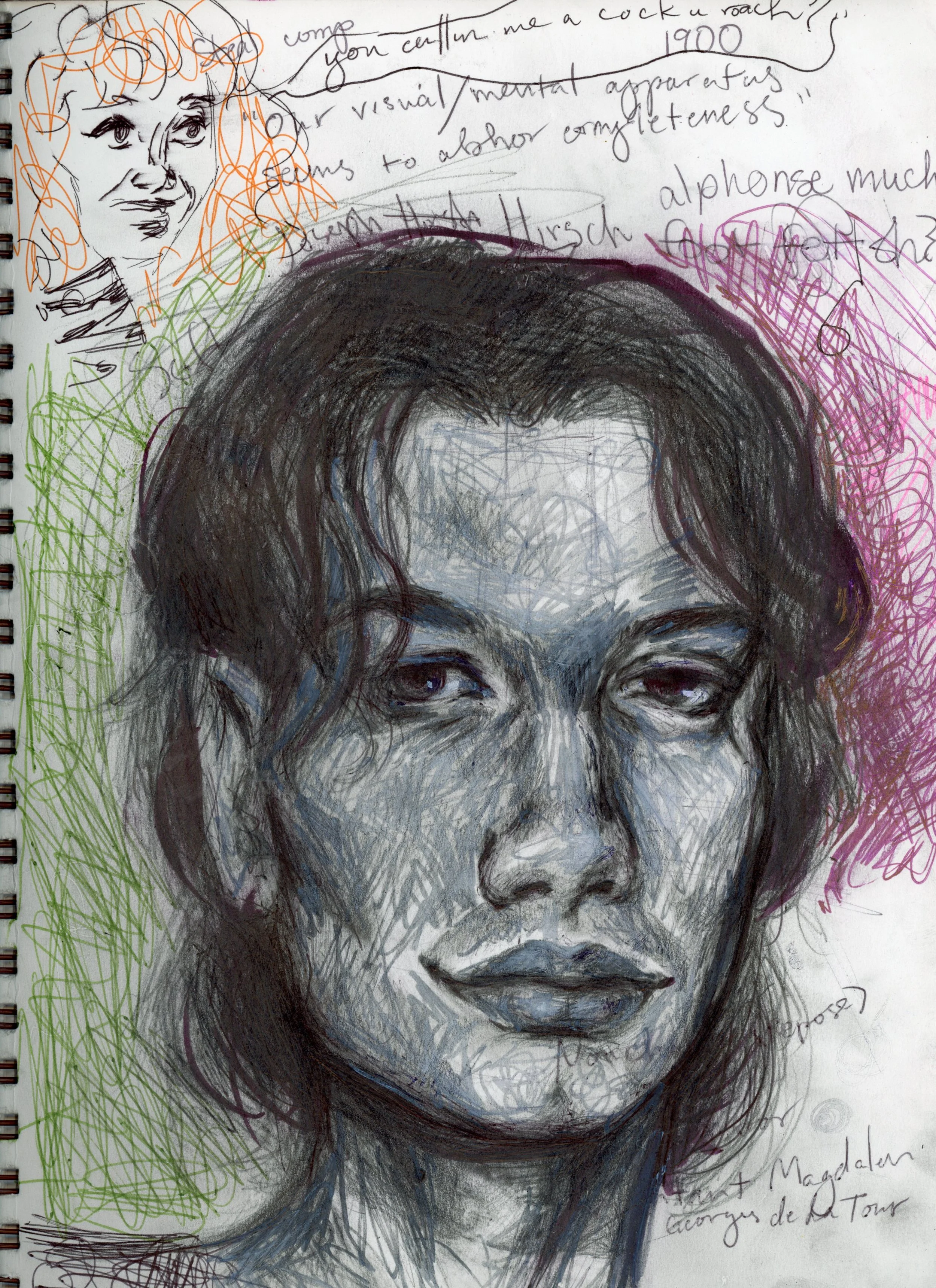 sketchbook entry. graphite, paint marker and ballpoint pencil