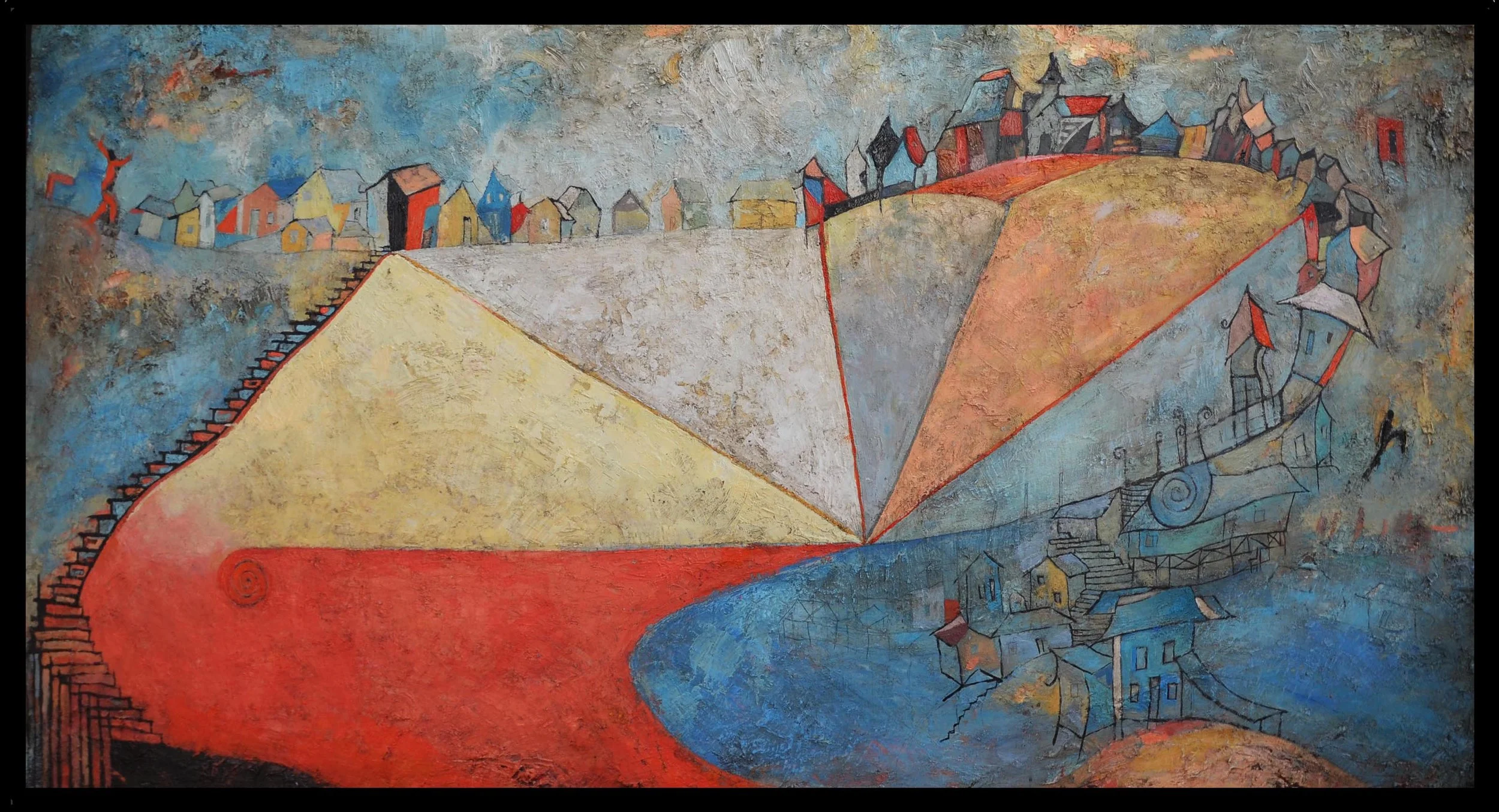 Robert Hite_Hilltown with Stairs_2012_Oil on Board_28x52.jpg