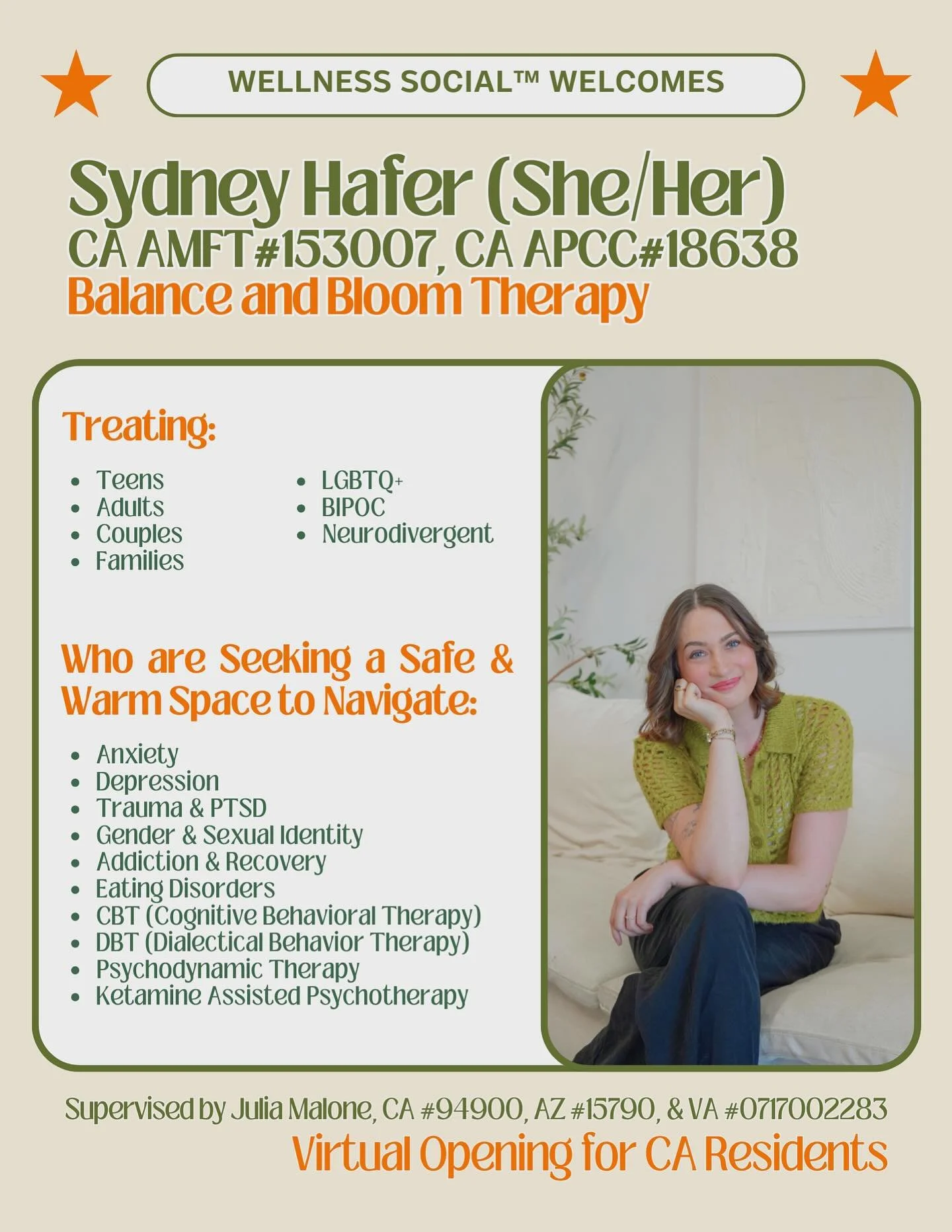 Long Beach! Are you joining us this Saturday??

@sydney.balanceandbloom will be joining our lineup to meet you and learn about how she can best support you as your next Therapist!

Mark your Calendars!! See you 10/4 @plantiitas 11am-1pm.

Because fin