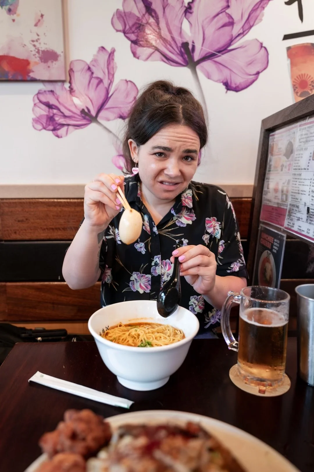 Eating ramen, removing a gross egg white