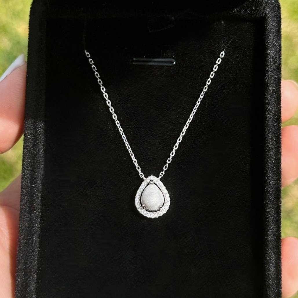 Custom Cremains Halo Teardrop Necklace