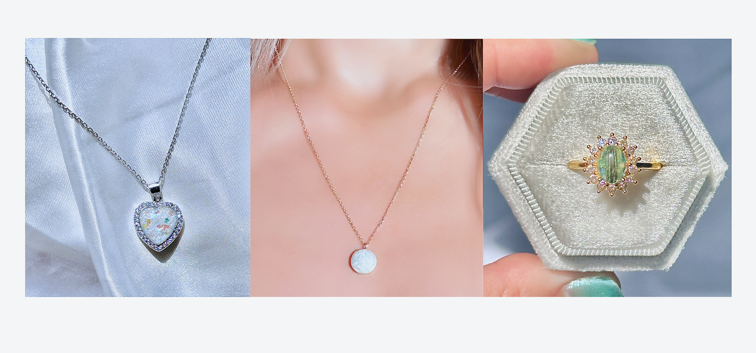 Memorial ashes necklace and hair rings