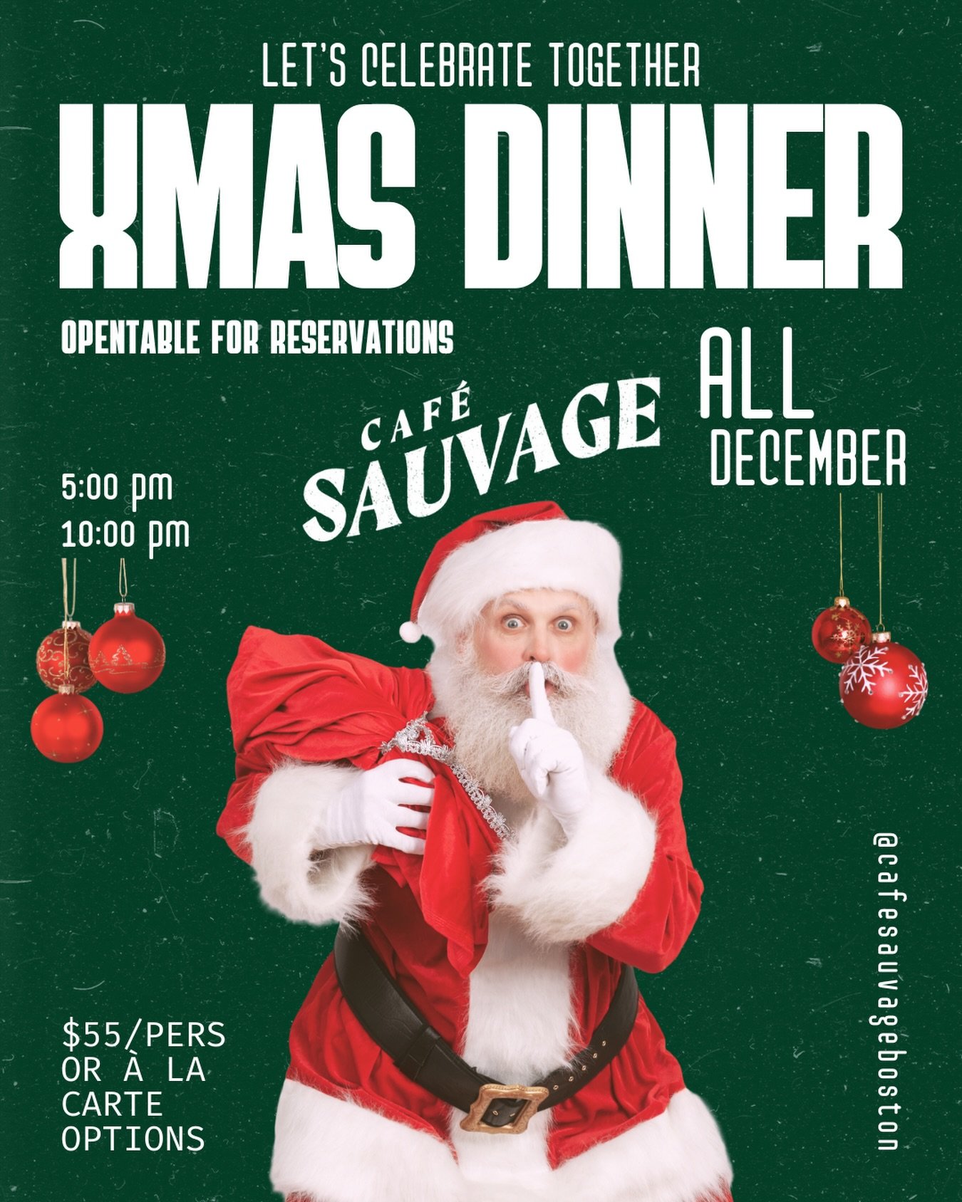 🎅🏾Christmas at Caf&eacute; Sauvage All December Long🎅🏼

Your festive French holiday starts here. ✨

We&rsquo;re celebrating the season with a special $55 Christmas Prix Fixe Menu. The most delicious way to experience all our holiday flavors.

✨ D