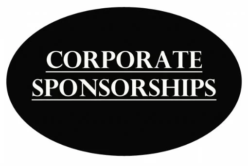 Black oval with white text reading 'Corporate Sponsorships'.
