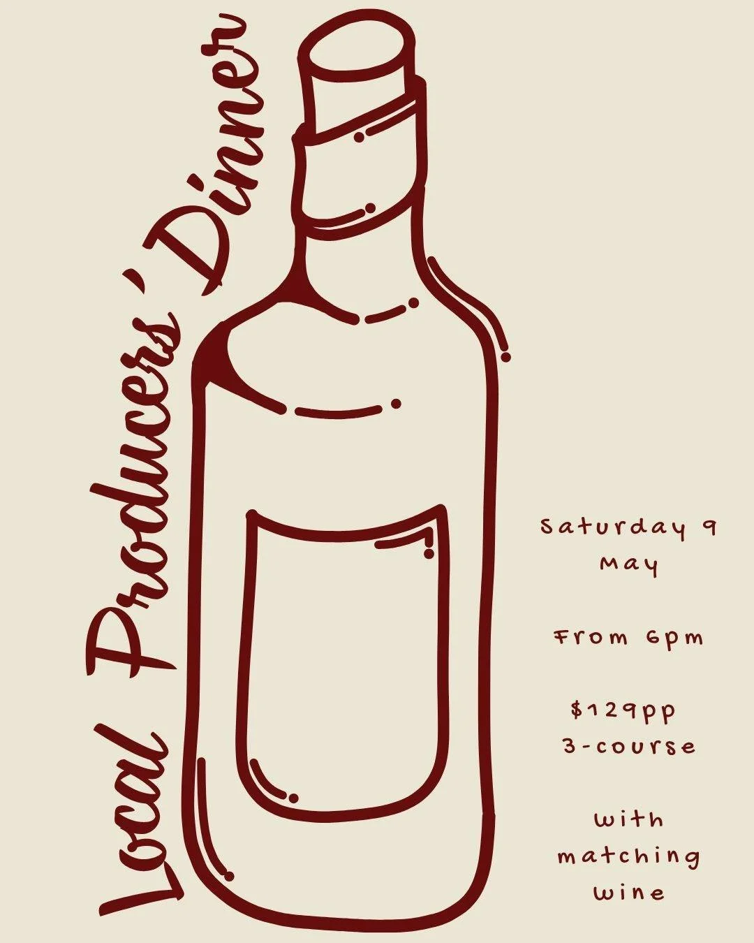 Join us on Saturday 9th May for our Autumn Local Producers' Dinner, an intimate evening celebrating the best of the Central West. 

Enjoy a 3-course shared-style menu with snack on arrival showcasing Trunkey Creek bacon &amp; pork out of Orange, Mora