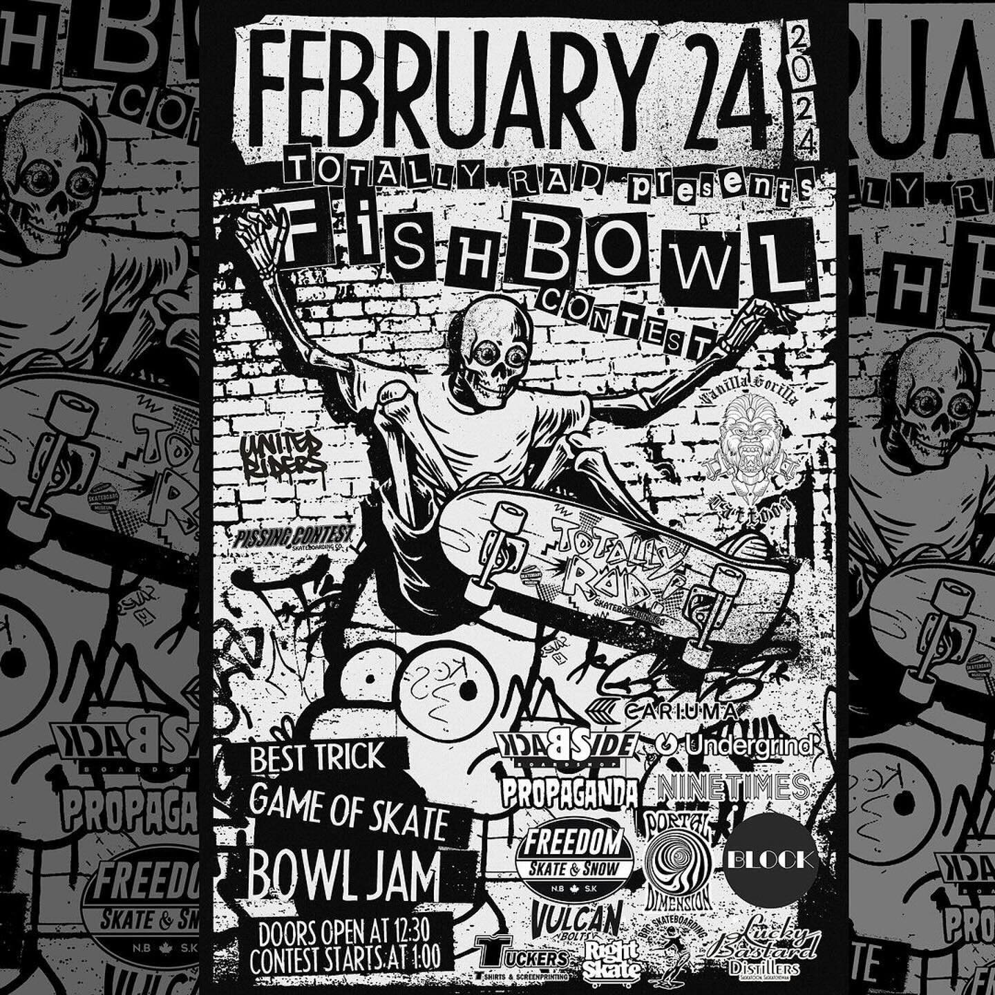 Stoked we are able to sponsor this event at the #fishbowl with @totallyradskateboards
・・・
Fishbowl Contest 2 days away! We got tickets for sale at the shop! Tickets are $25 each and you get a free BBQ burger and a beer 🍔🍺The first 5 sold @tuckersts