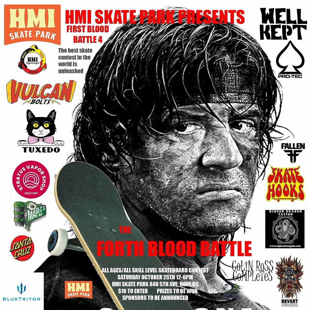 Saturday October 25th @hmiskatepark 
Come win prizes and cash for tricks! 
#skatecontest #skatepark #staydry #skateinside