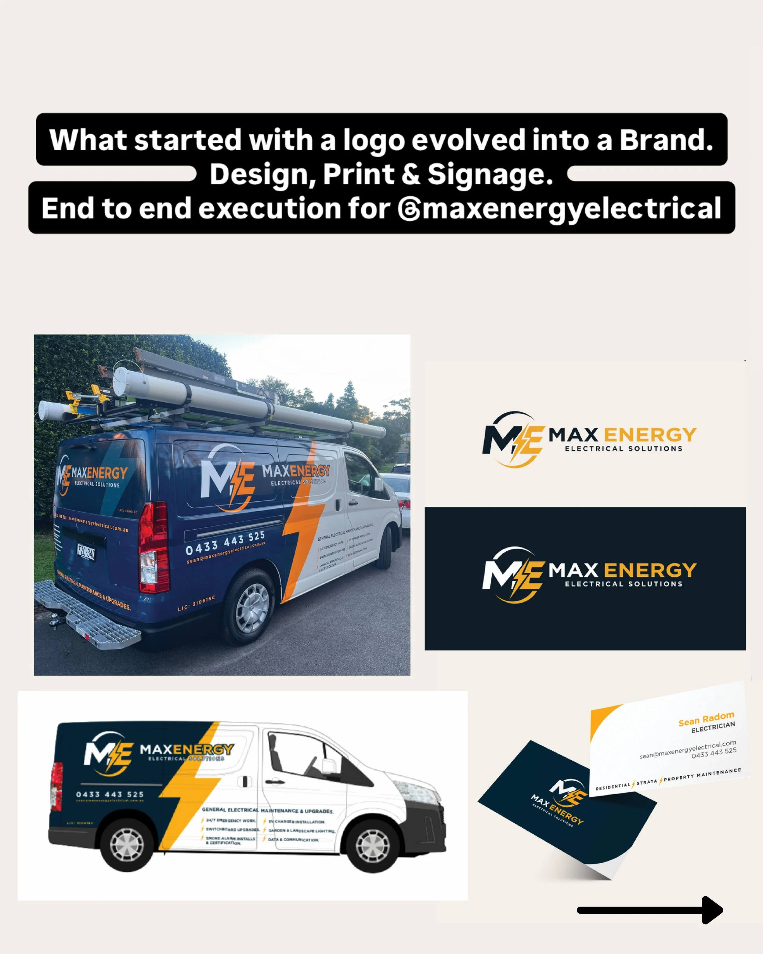 @max.energy.electrical came to us with a logo. They left with a brand, and more.

We took their logo that they designed themselves, refined it and built it out into a full identity &mdash; secondary logos, icons, colour palette, typography &mdash; th