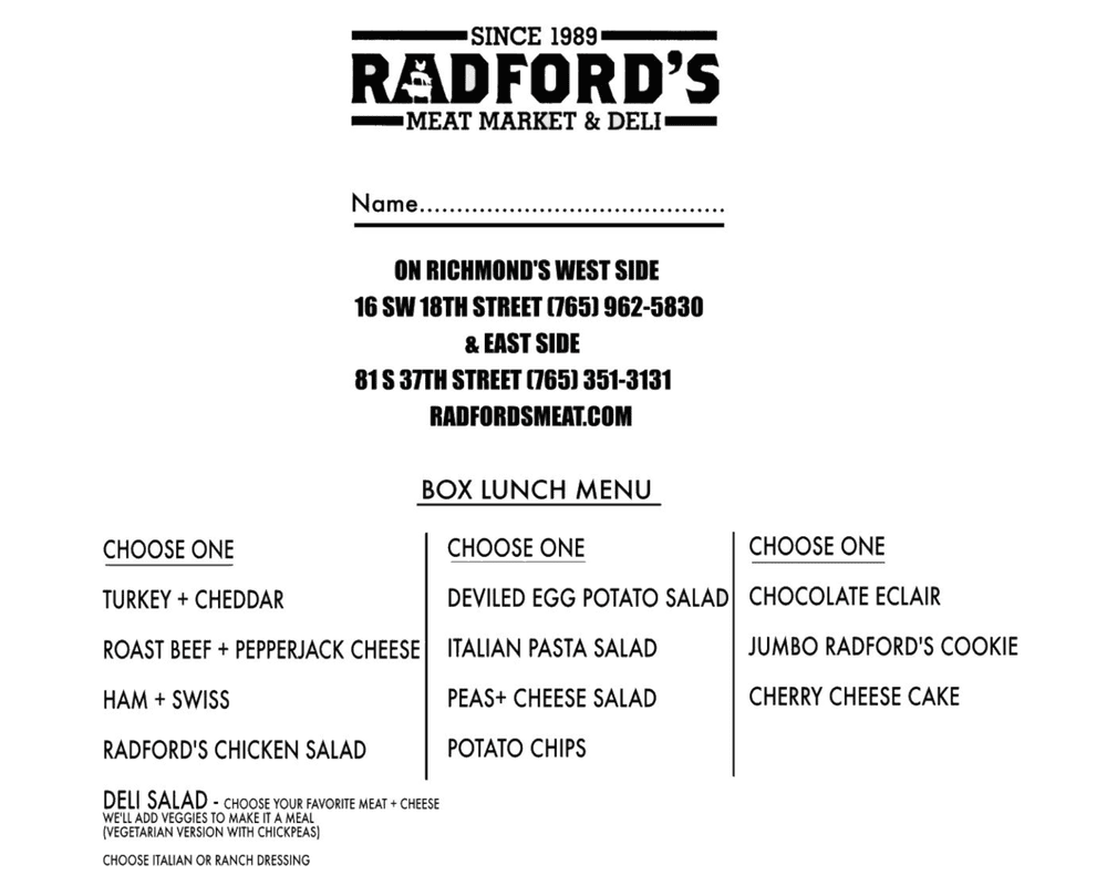 Box lunches — Radford's Meat