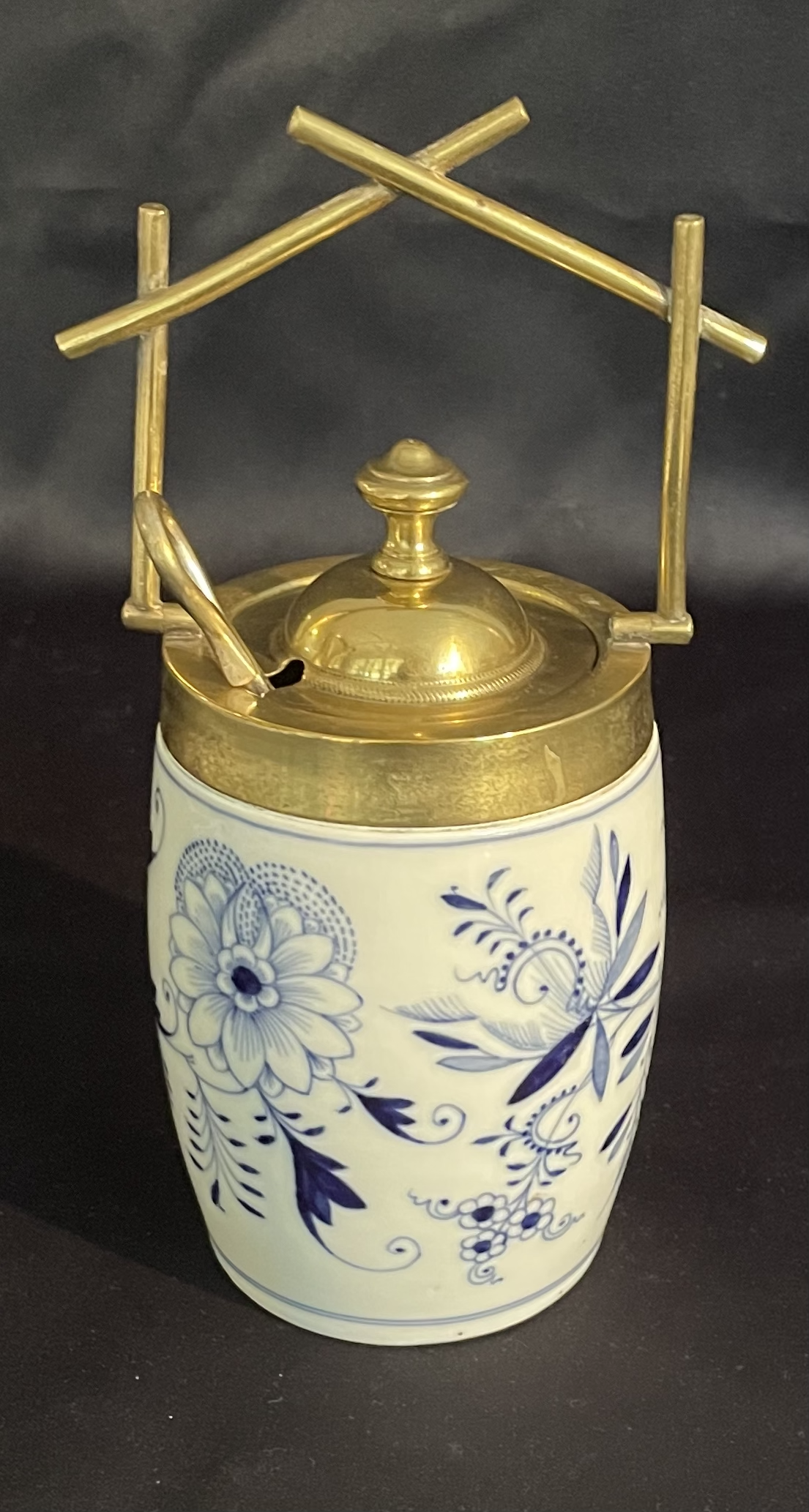 C1900 German Pickled Lidded Ceramic Container with Fork