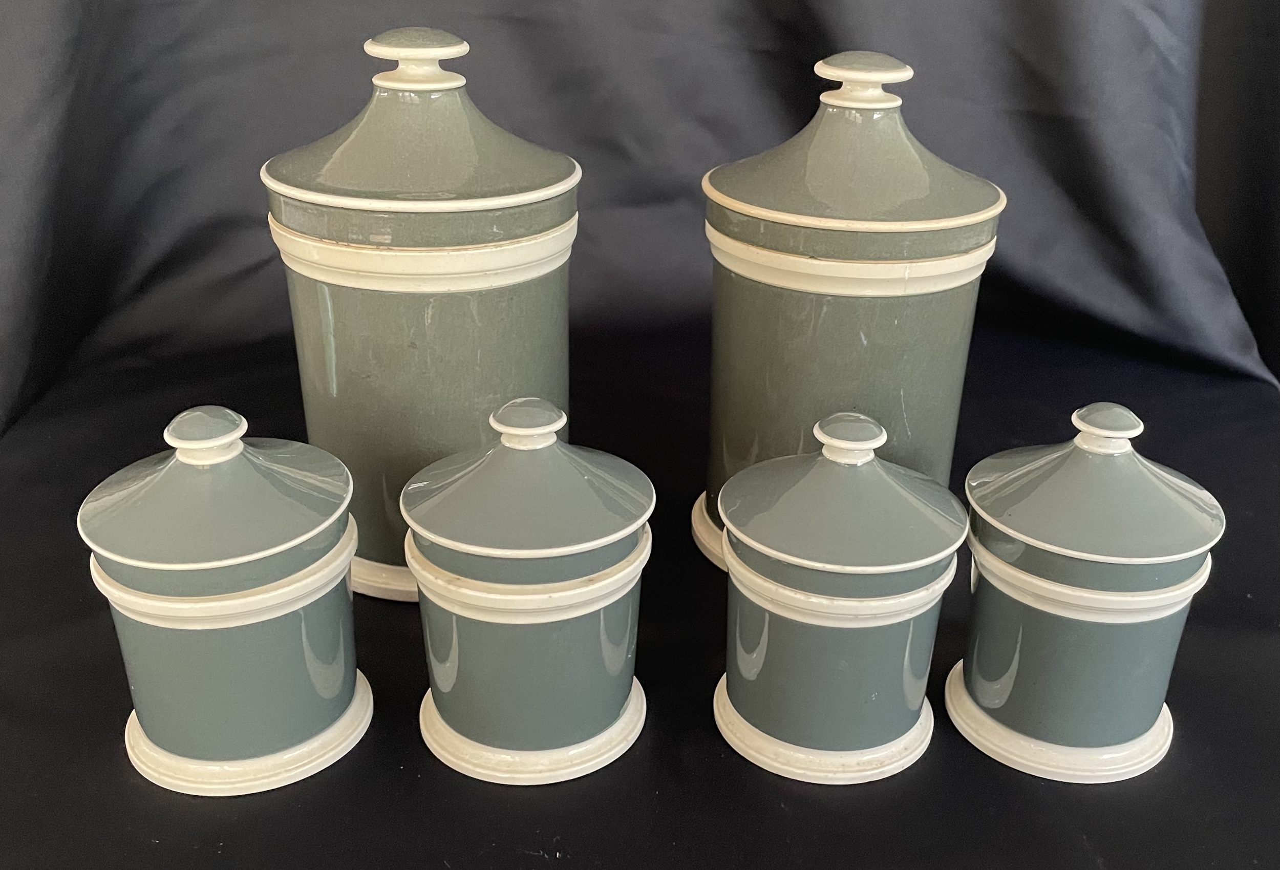 Set of Victorian Apothecary Ceramic Lidded Jars