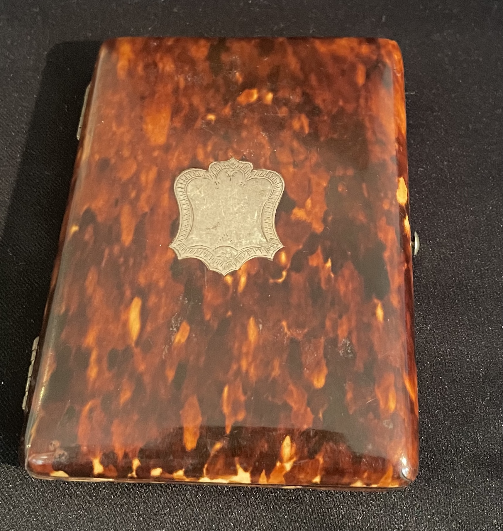 A Tortoiseshell Card Case with Sterling Silver Plaque