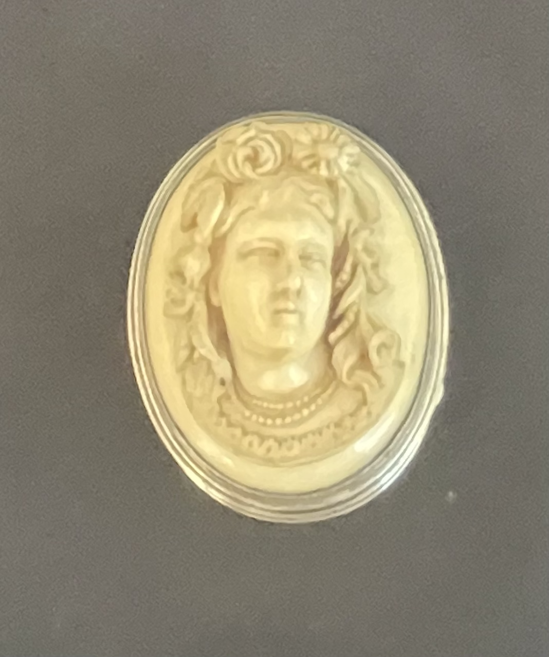 French Silver Patch/Pill Box The Lid Set with an Ivory Bust of a Lady in Relief with Gilt Interior