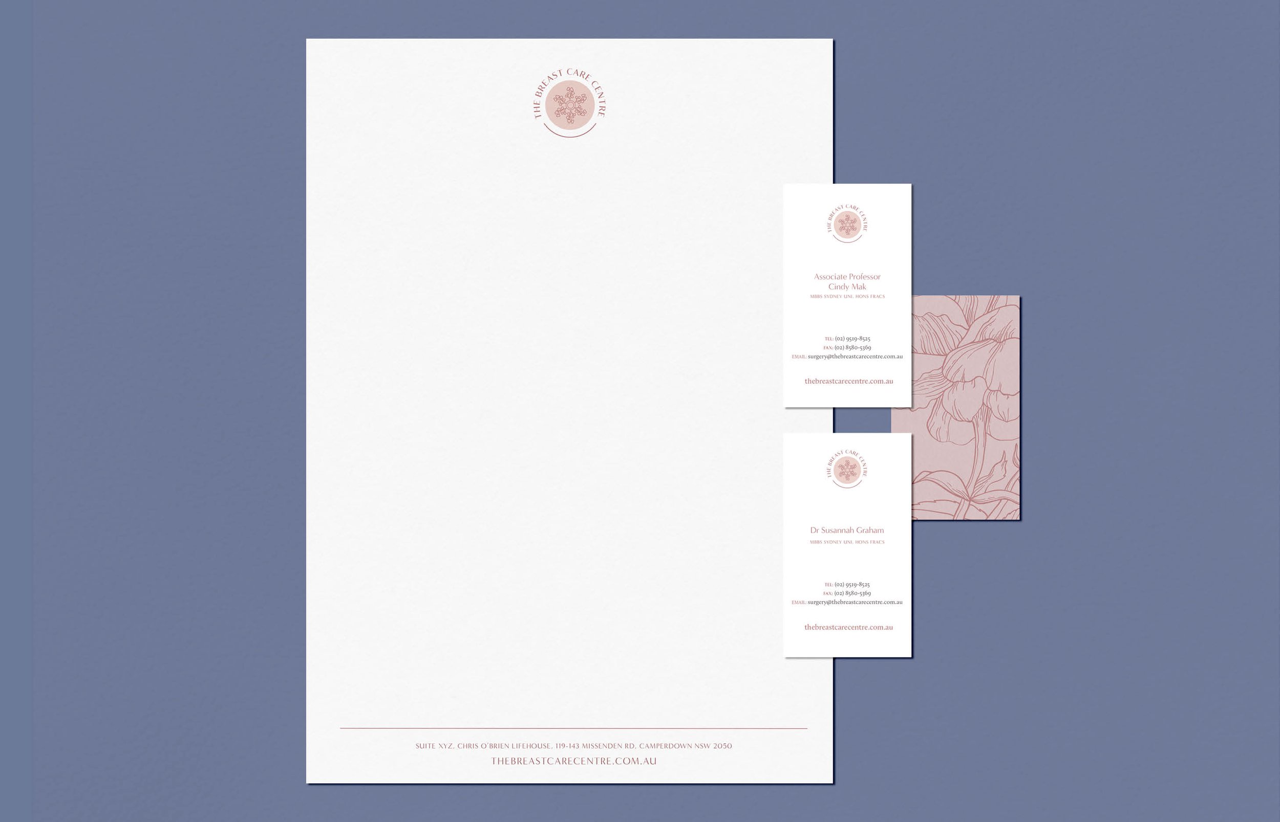 Stationery brand design for a breast cancer surgeon