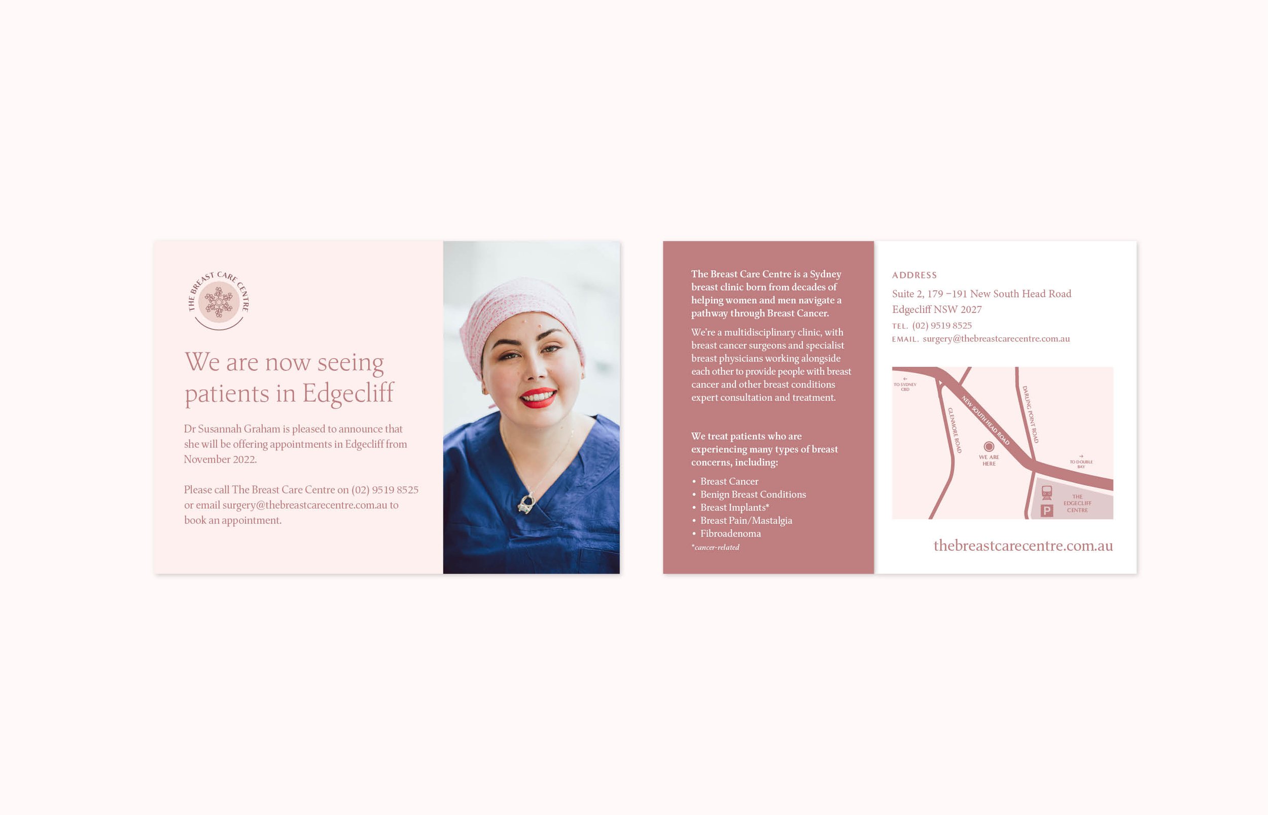 Promotional poscard for a breast cancer surgery