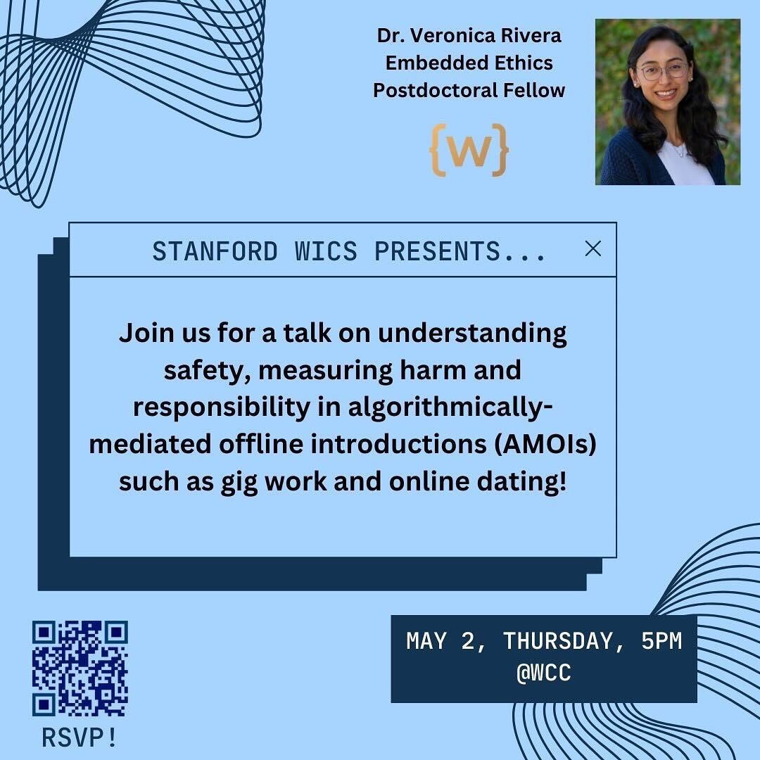 We invite you all to a&nbsp;talk with Dr. Rivera&nbsp;who is an Embedded Ethics Postdoctoral Fellow at Stanford. She also works on ethics components for significant courses such as CS107! 🥳 We will also have free pizza and boba 🍕🍕🧋🧋

She will be