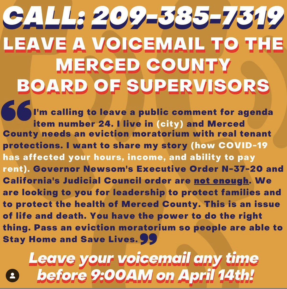 ⚡️🚨URGENT ACTION NEEDED⚡️🚨⁣⁣
A MAJOR win is getting tenant protections on the agenda! We are so close to being able to provide REAL protections to tenants across Merced County 🗣 Just a little more, our advocacy is working ‼️⁣⁣
⁣
⁣ 💥 Leave a Voice
