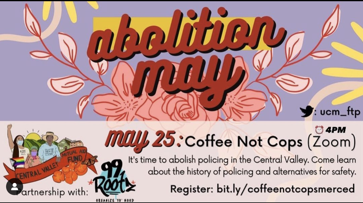 Curious about abolition & what it means? See you tomorrow at 4pm for Coffee ☕️ not ❌ Cops!! ⁣
⁣
Link in bio, roll up with a friend! 📣🚗✍🏽☕️❌
⁣
REPOST • @ucm_ftp: #AbolitionMay is not over. Join us virtually tomorrow, May25, with @centralvalleymutua
