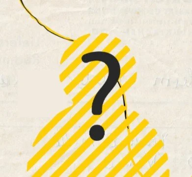 A yellow silhouette with a black question mark.
