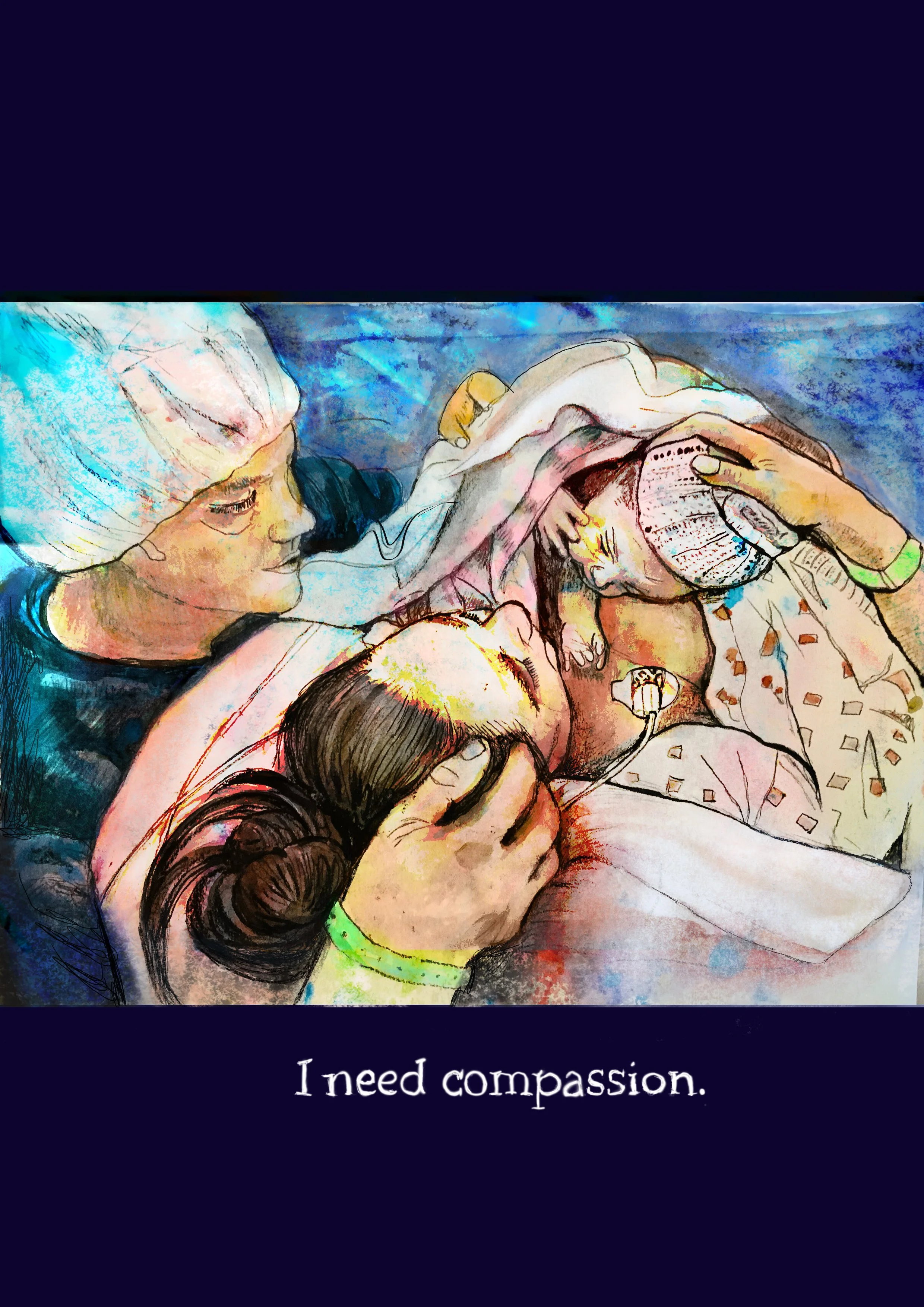 Illustration of woman experiencing a caesarean birth