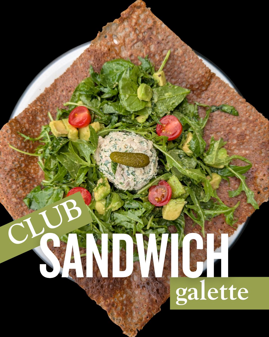 Craving something fresh, satisfying and just that little bit different?⁠
⁠
Our new Club Sandwich Galette is all about balance. A golden, buttery buckwheat galette topped with chicken and herbed mascarpone cr&egrave;me, finished with a bright tumble o