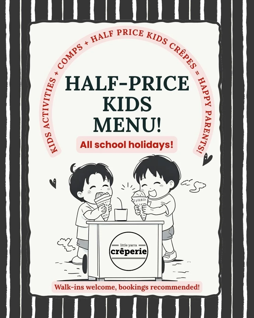 ✨ KEEP THE KIDS BUSY + WIN CR&Ecirc;PES ✨⁠
⁠
Looking for an easy (and delicious) school holiday activity JUST FOR THE KIDS? We&rsquo;ve got you&hellip;⁠
⁠
🥞 CREATE YOUR OWN CR&Ecirc;PE COMP (kids create, parents post)⁠
⁠
Little ones can use our temp