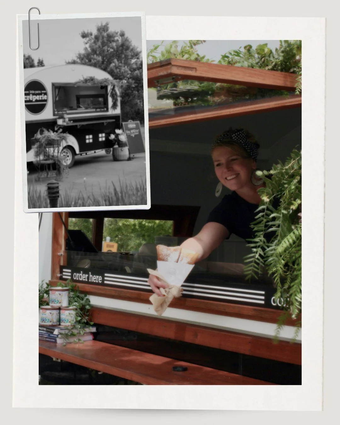 Say bonjour to Serena, our charming vintage cr&ecirc;pe caravan.

Bringing a touch of Parisian character to outdoor celebrations across Melbourne, Serena arrives fully equipped and ready to serve artisan cr&ecirc;pes freshly made for your guests.

Fr