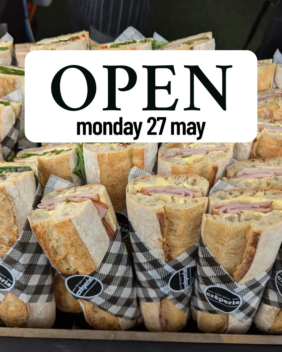 A little surprise to start your week&hellip; and for some, a long weekend treat 💫⁠
⁠
We&rsquo;re open at the warehouse this Monday 27 May from 9am to 2pm.⁠
⁠
We&rsquo;ll be serving a street food-style menu with delicious baguettes, sweet cr&ecirc;pe