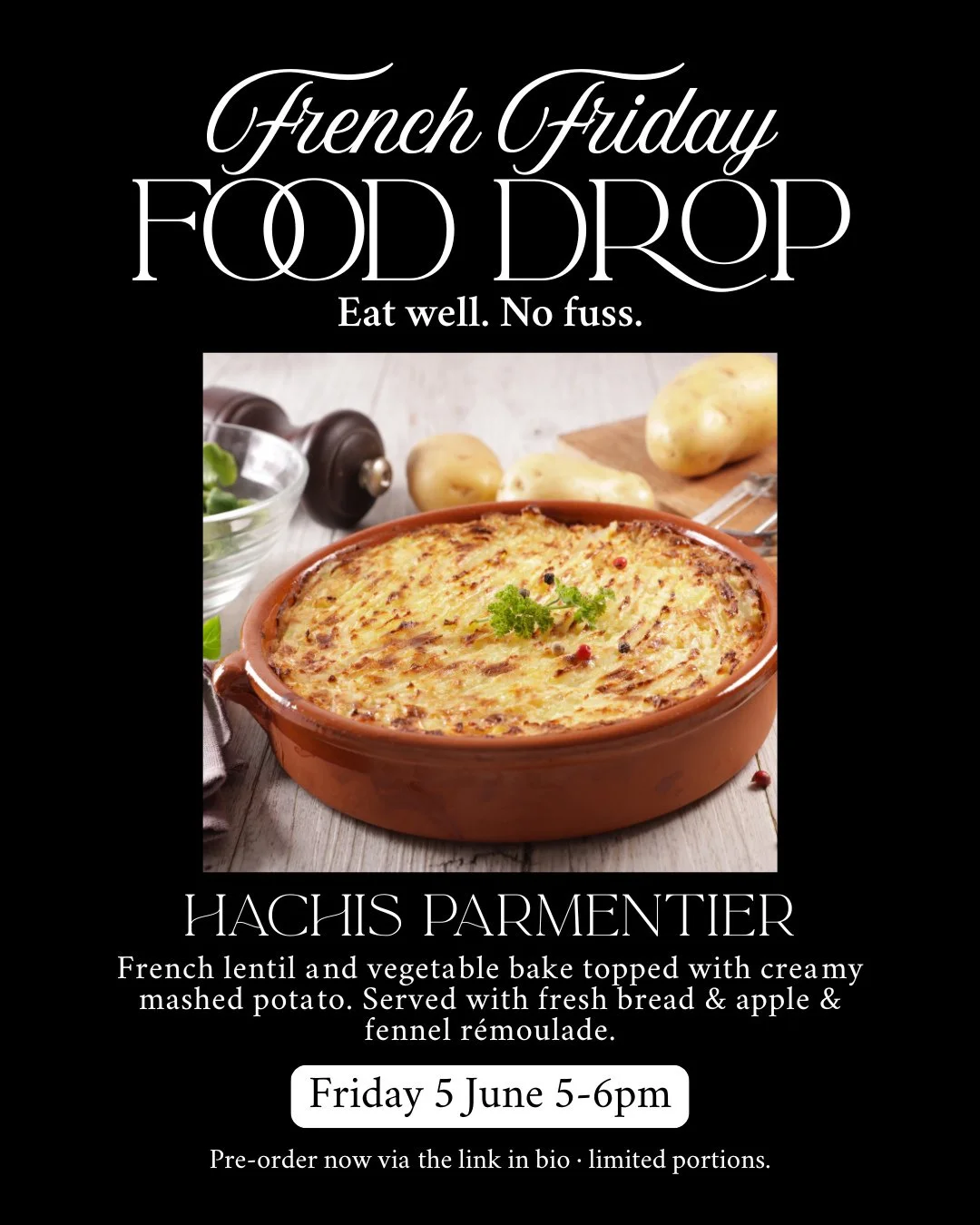 Welcome to French Friday Food Drop #6 🇫🇷⁠
⁠
This week's Food Drop is a comforting vegetarian version of a French classic, perfect for a cool winter evening.⁠
⁠
🥔 Lentil hachis parmentier⁠
Rich lentils slow-cooked with vegetables, herbs and red win