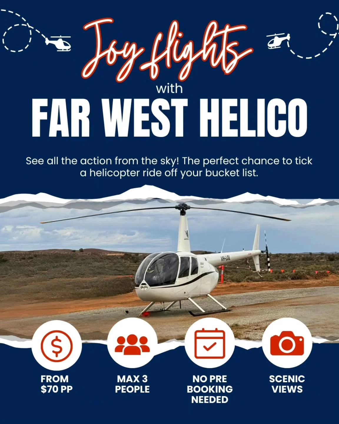 Far West Helico will be at this year's Mallee Almond Blossom Festival with $70 helicopter joy flights. 

See it from the sky....

@farwesthelico