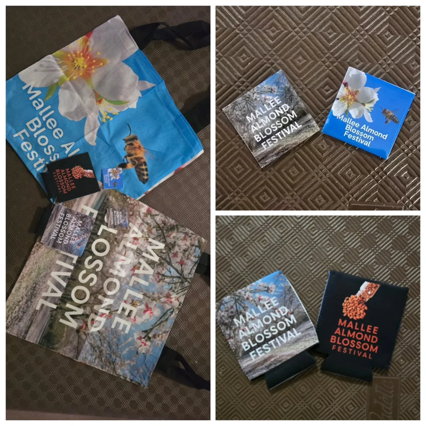 A first for the Mallee Almond Blossom Festival. 

Merchandise
Shopping Bag $10
Magnet $5
Stubby holders $5