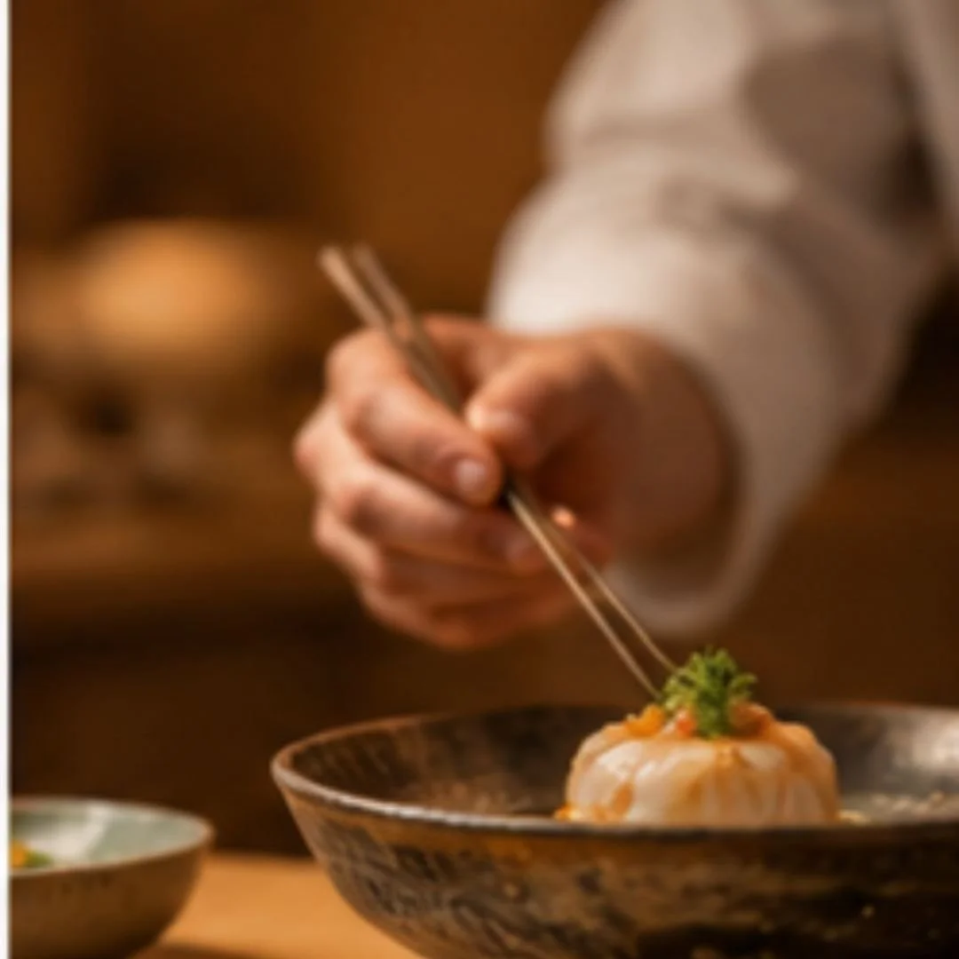 Japanese chef preparing a traditional dish at an intimate counter