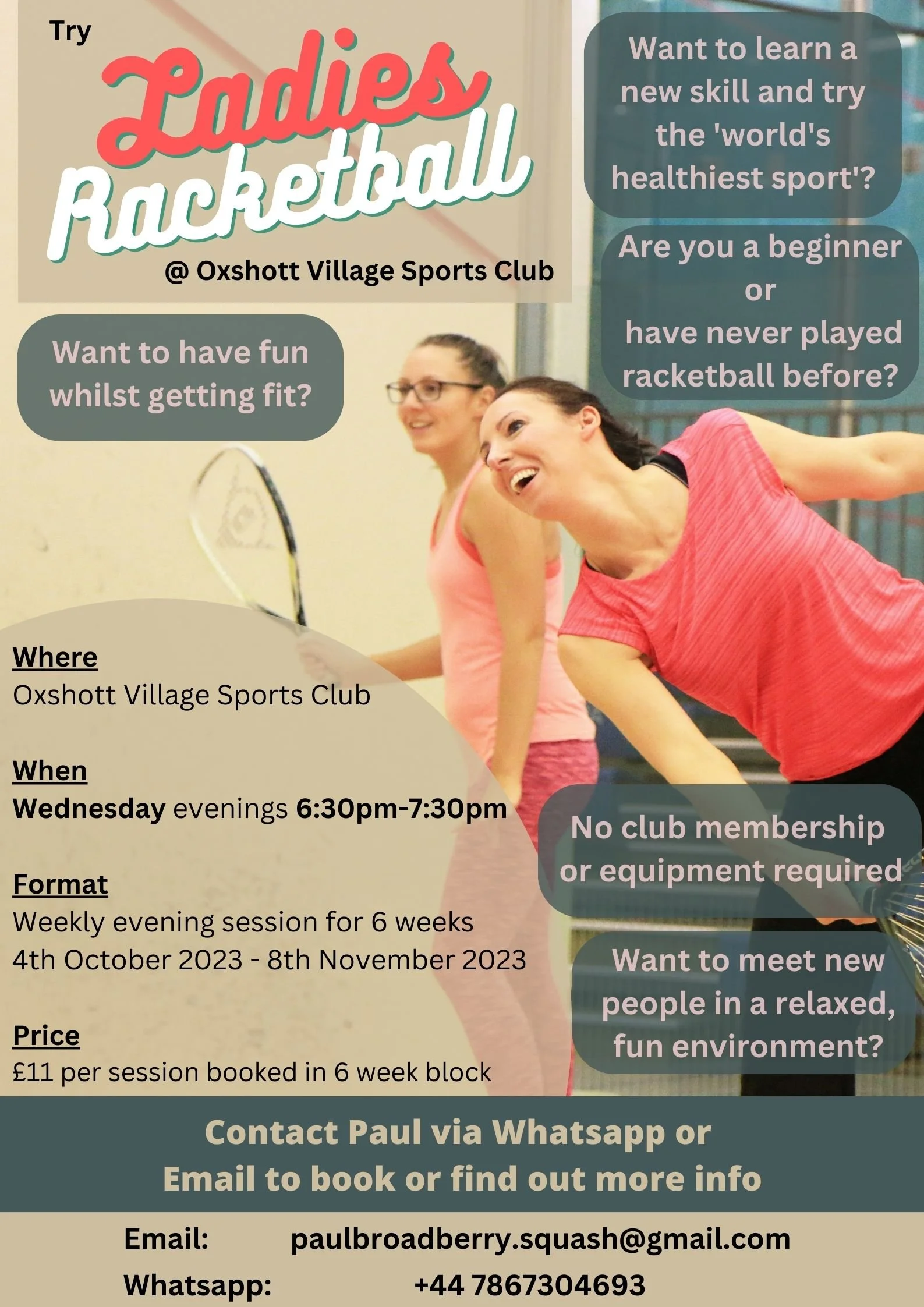 New Ladies Racketball Sessions - Wednesday evenings