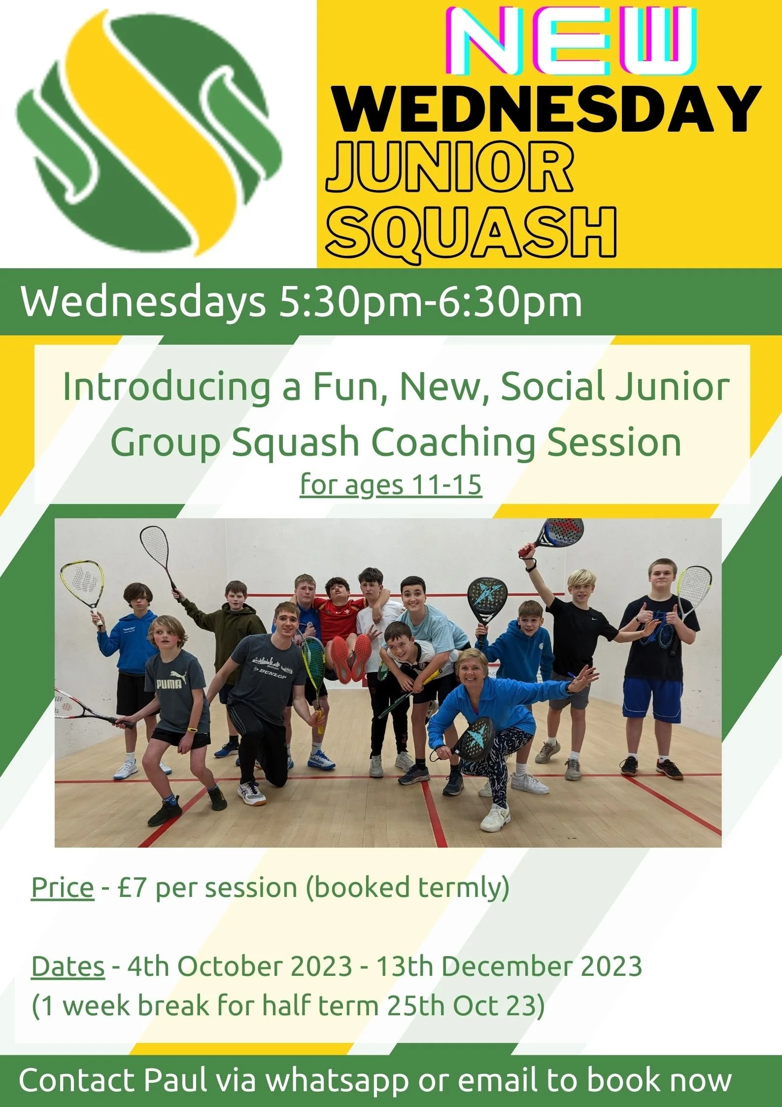 New Junior Squash Sessions - Wednesday evenings