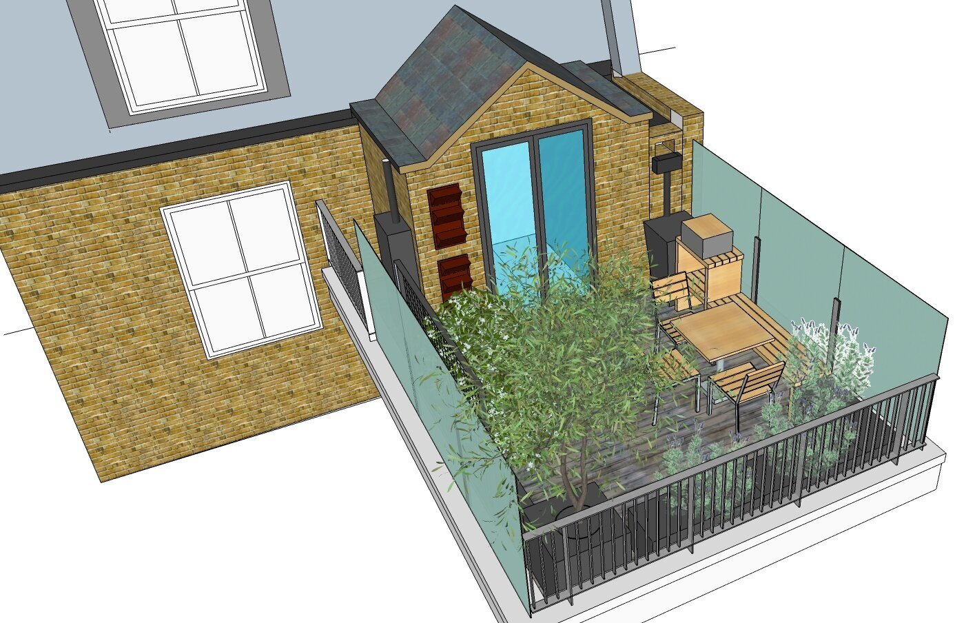 roof terrace garden design 3D sketch