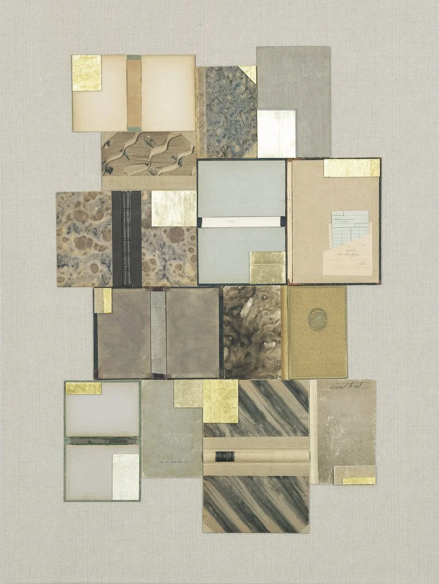 "Trollyktan", 2023.
Old book covers on canvas and mdf., guilded. 120 x 90 cm