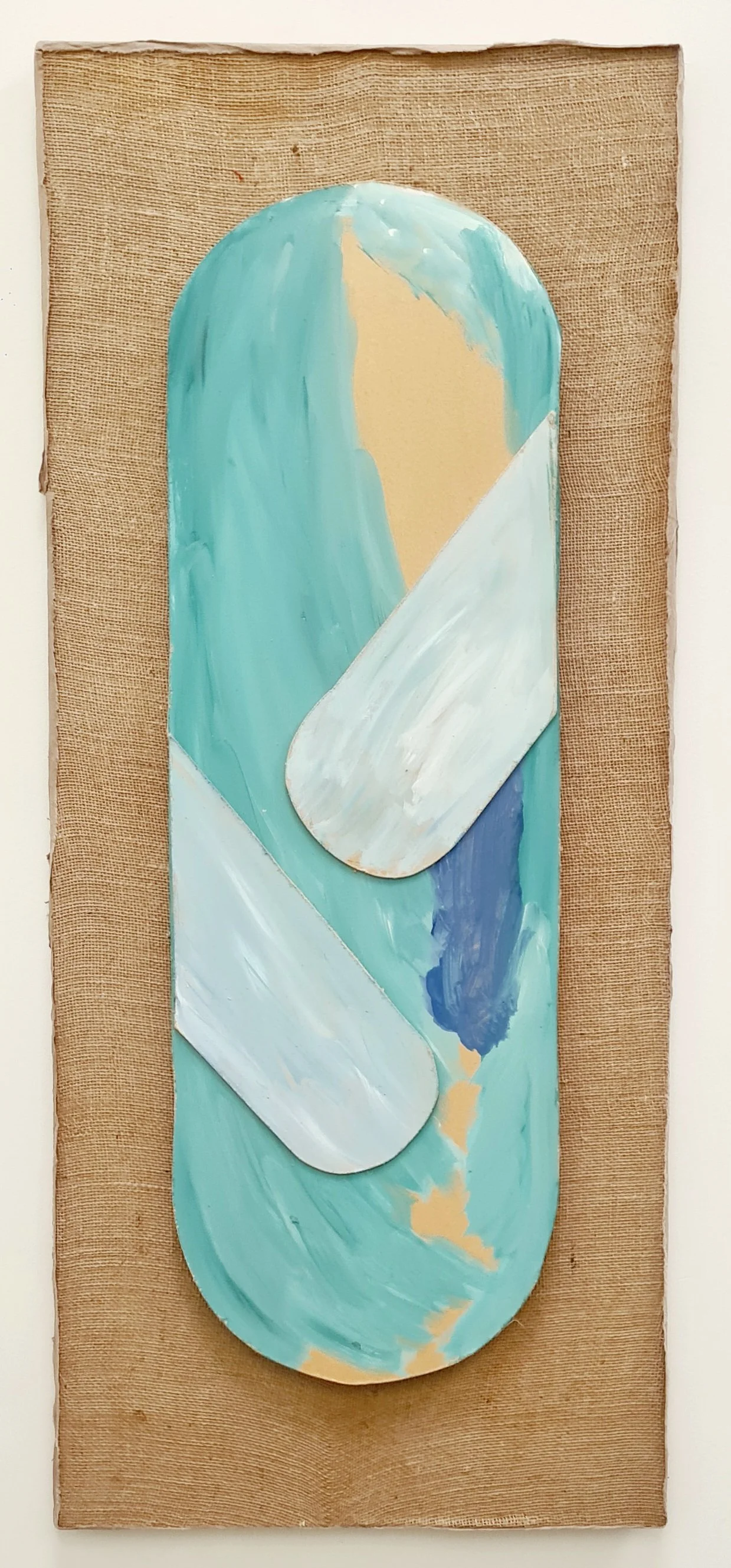 "Sonja", 2025. Linen, wood, paint. 123 x 52 cm
