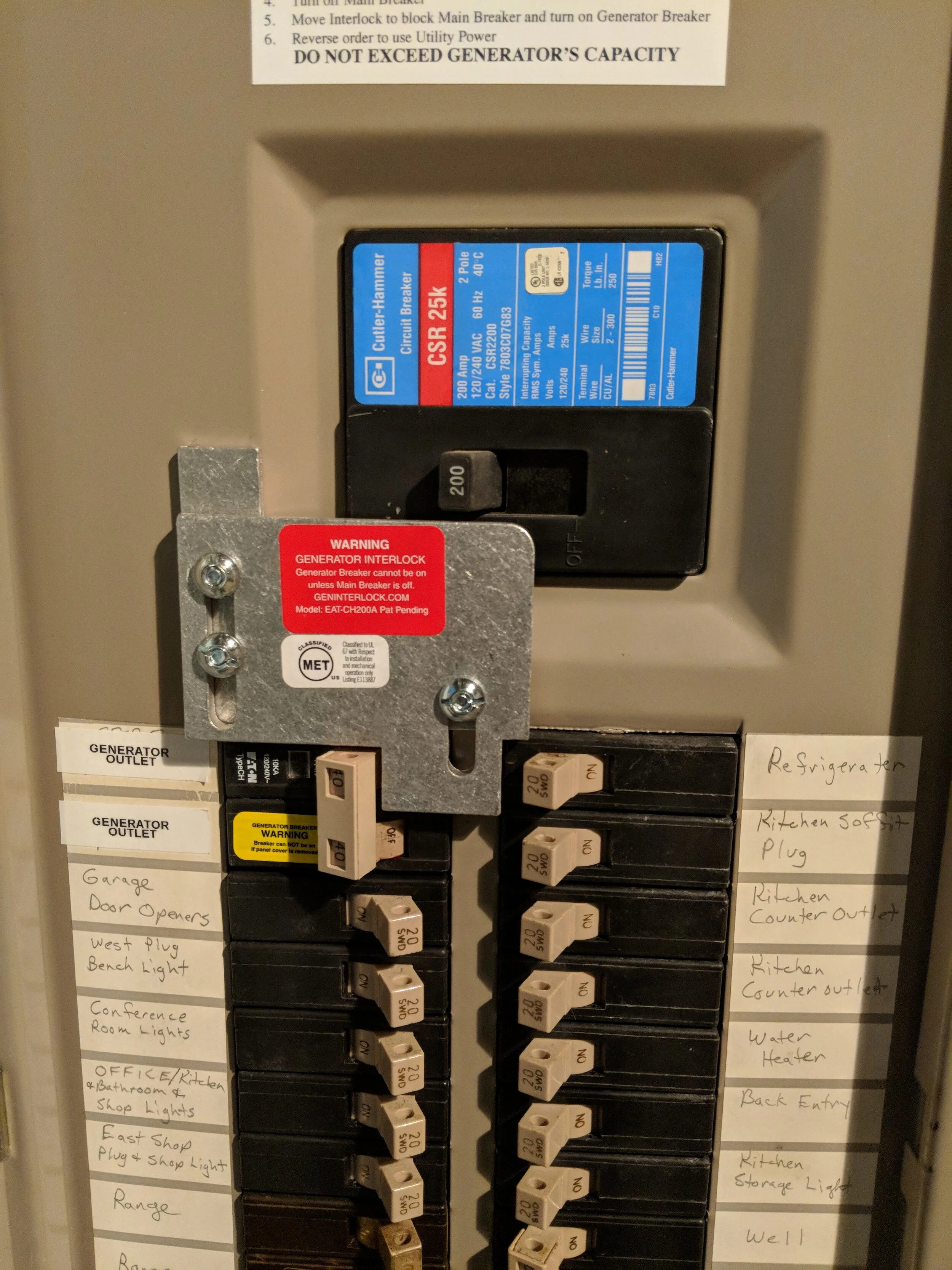 Generator interlock kit installed