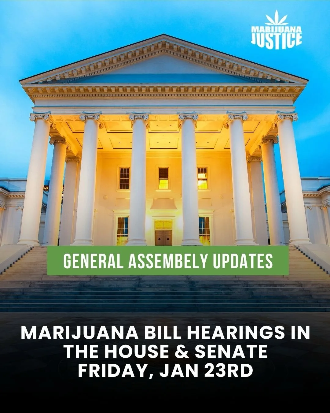 Friday 1/23 starting at 8am senate will be hearing the retail marijuana bill. SB671 &amp; HB542

In the afternoon the house subcommittee 5 will be hearing the retail bill. HB642

Come spend the day with us or use the links in our bio to sign up for t